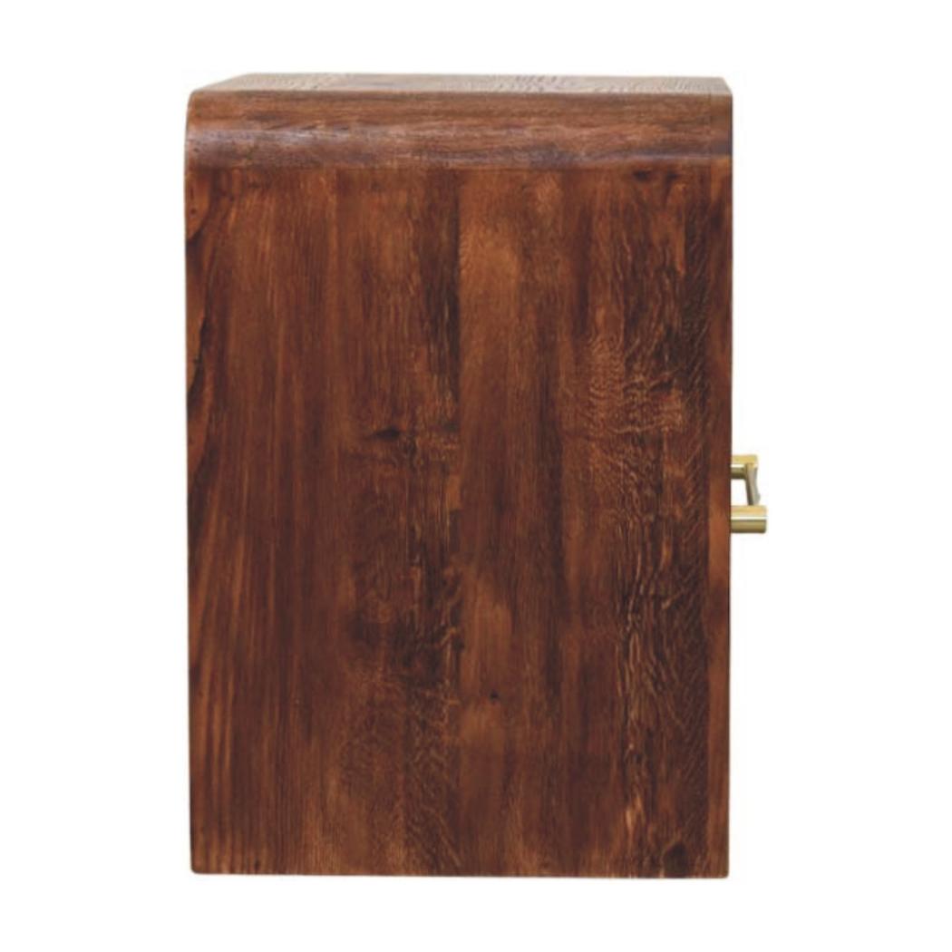 Aurelio Block Bedside Table | Solid Mango Wood | Tiger Oak Finish | 1 Drawer Nightstand with Open Shelf