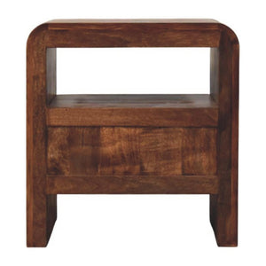 Aurelio Block Bedside Table | Solid Mango Wood | Tiger Oak Finish | 1 Drawer Nightstand with Open Shelf