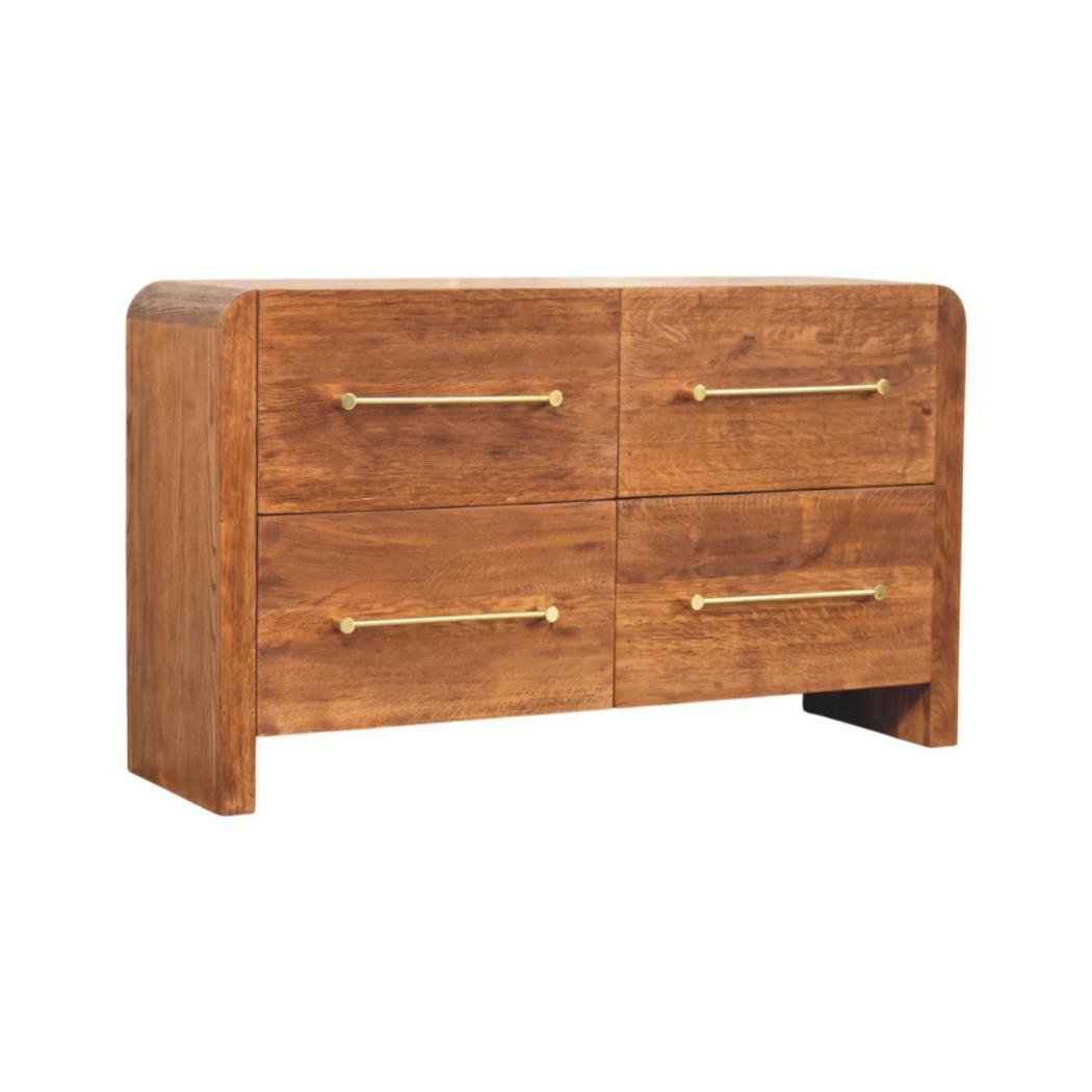 Aurelio Chest of Drawers | Solid Mango Wood | Tiger Oak Finish | 4 Drawer Storage Dresser