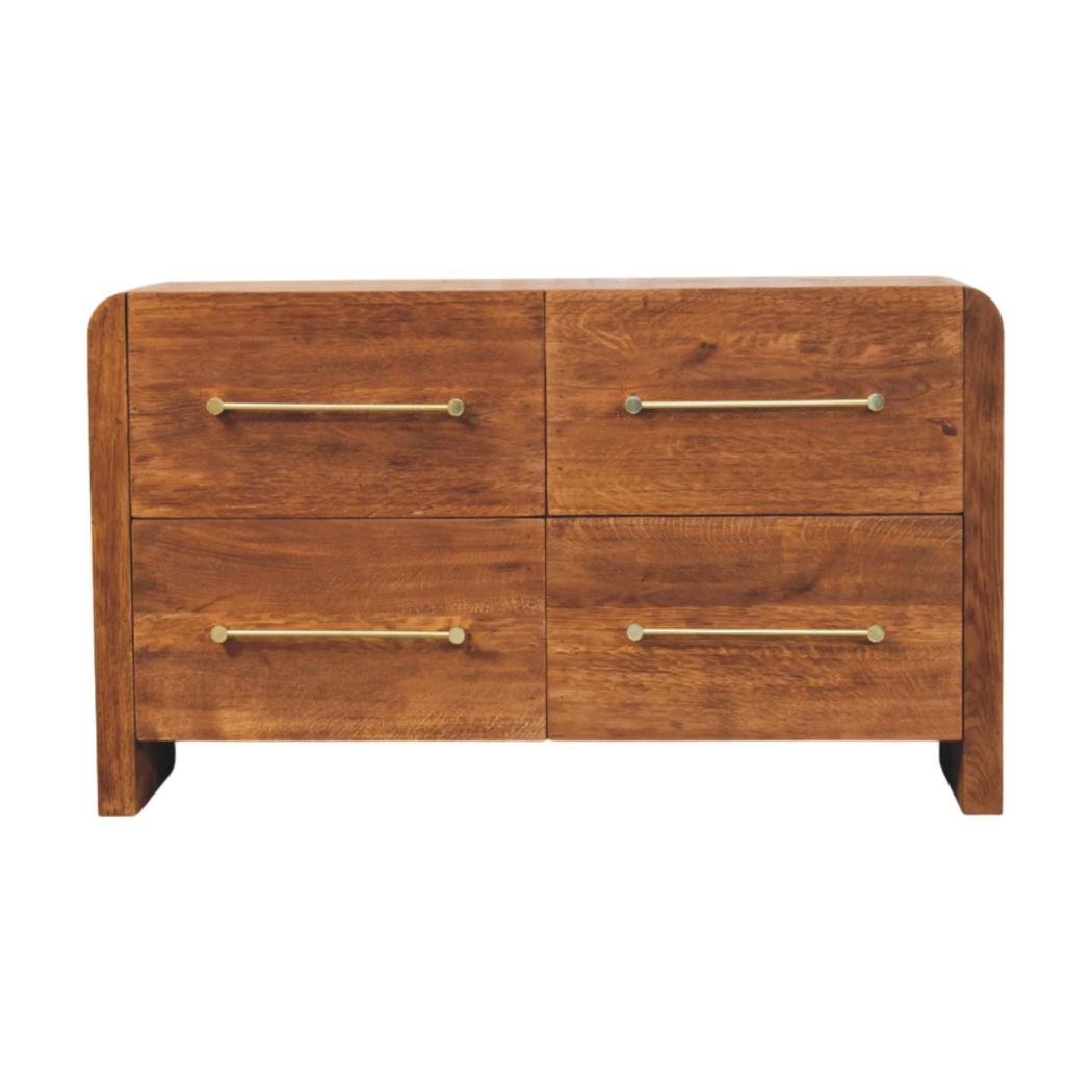 Aurelio Chest of Drawers | Solid Mango Wood | Tiger Oak Finish | 4 Drawer Storage Dresser