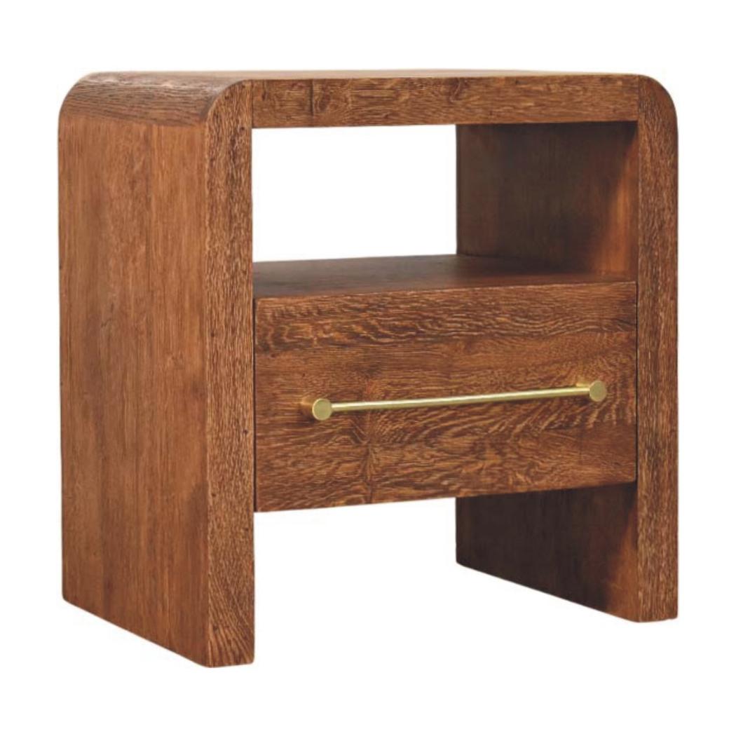 Aurelio Open Bedside Table | Solid Mango Wood | Smoked Oak Finish | 1 Drawer Nightstand with Open Shelf