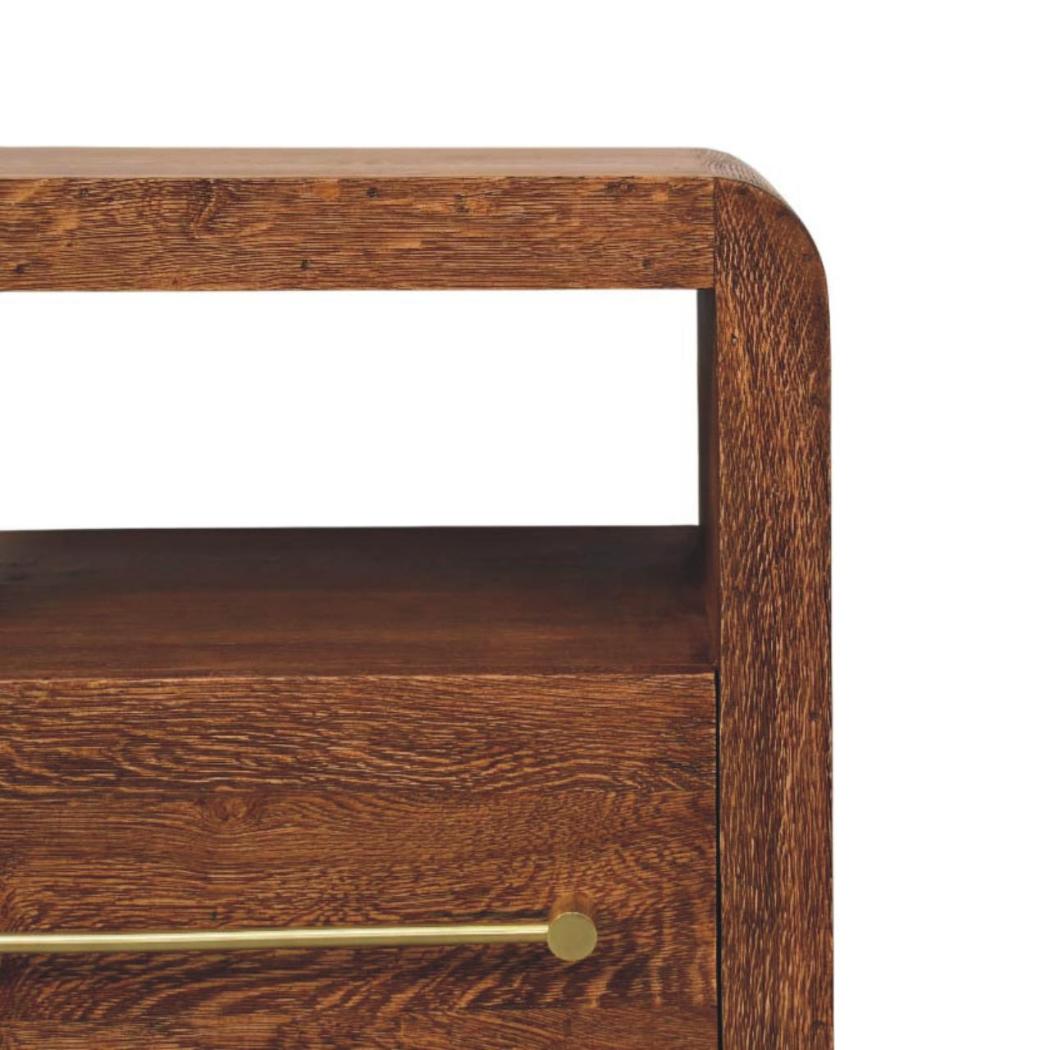 Aurelio Open Bedside Table | Solid Mango Wood | Smoked Oak Finish | 1 Drawer Nightstand with Open Shelf