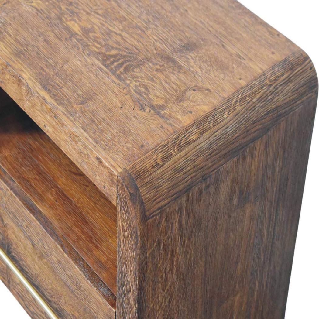 Aurelio Open Bedside Table | Solid Mango Wood | Smoked Oak Finish | 1 Drawer Nightstand with Open Shelf