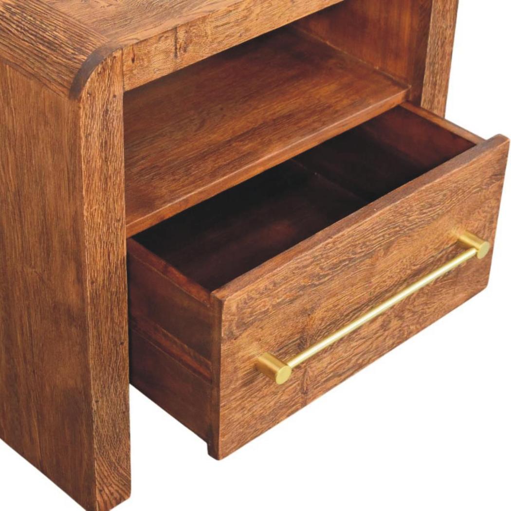 Aurelio Open Bedside Table | Solid Mango Wood | Smoked Oak Finish | 1 Drawer Nightstand with Open Shelf