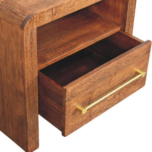 Aurelio Open Bedside Table | Solid Mango Wood | Smoked Oak Finish | 1 Drawer Nightstand with Open Shelf