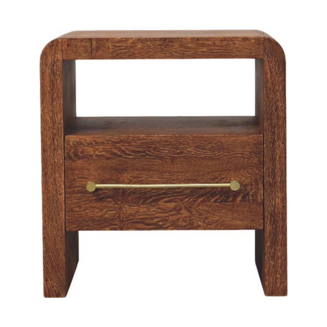 Aurelio Open Bedside Table | Solid Mango Wood | Smoked Oak Finish | 1 Drawer Nightstand with Open Shelf