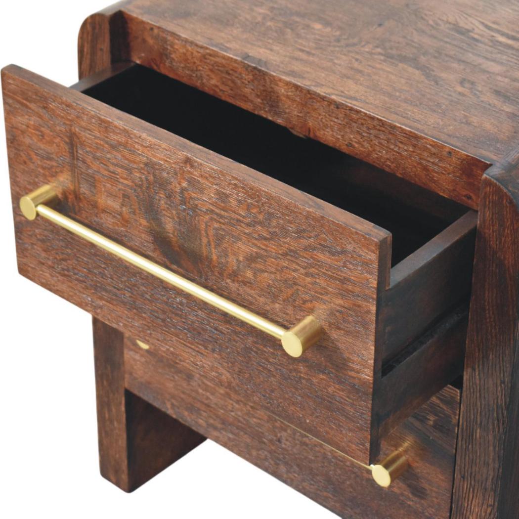 Aurelio Smoked Oak Bedside Table | Solid Mango Wood | Smoked Oak Finish | 2 Drawer Nightstand