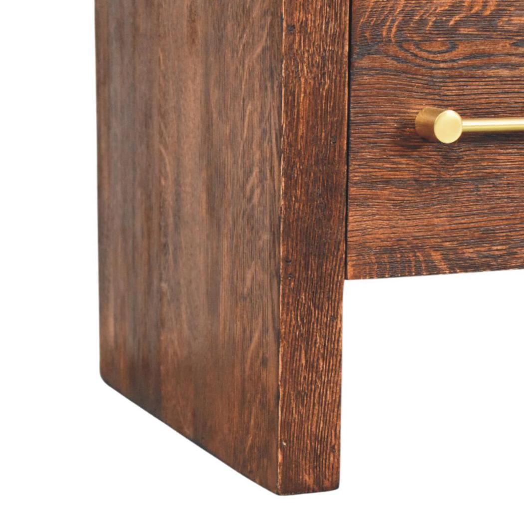 Aurelio Smoked Oak Bedside Table | Solid Mango Wood | Smoked Oak Finish | 2 Drawer Nightstand