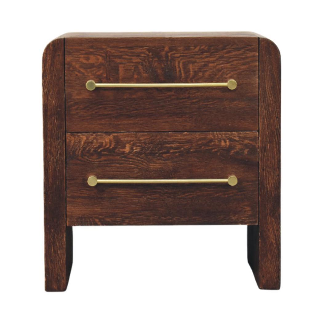 Aurelio Smoked Oak Bedside Table | Solid Mango Wood | Smoked Oak Finish | 2 Drawer Nightstand