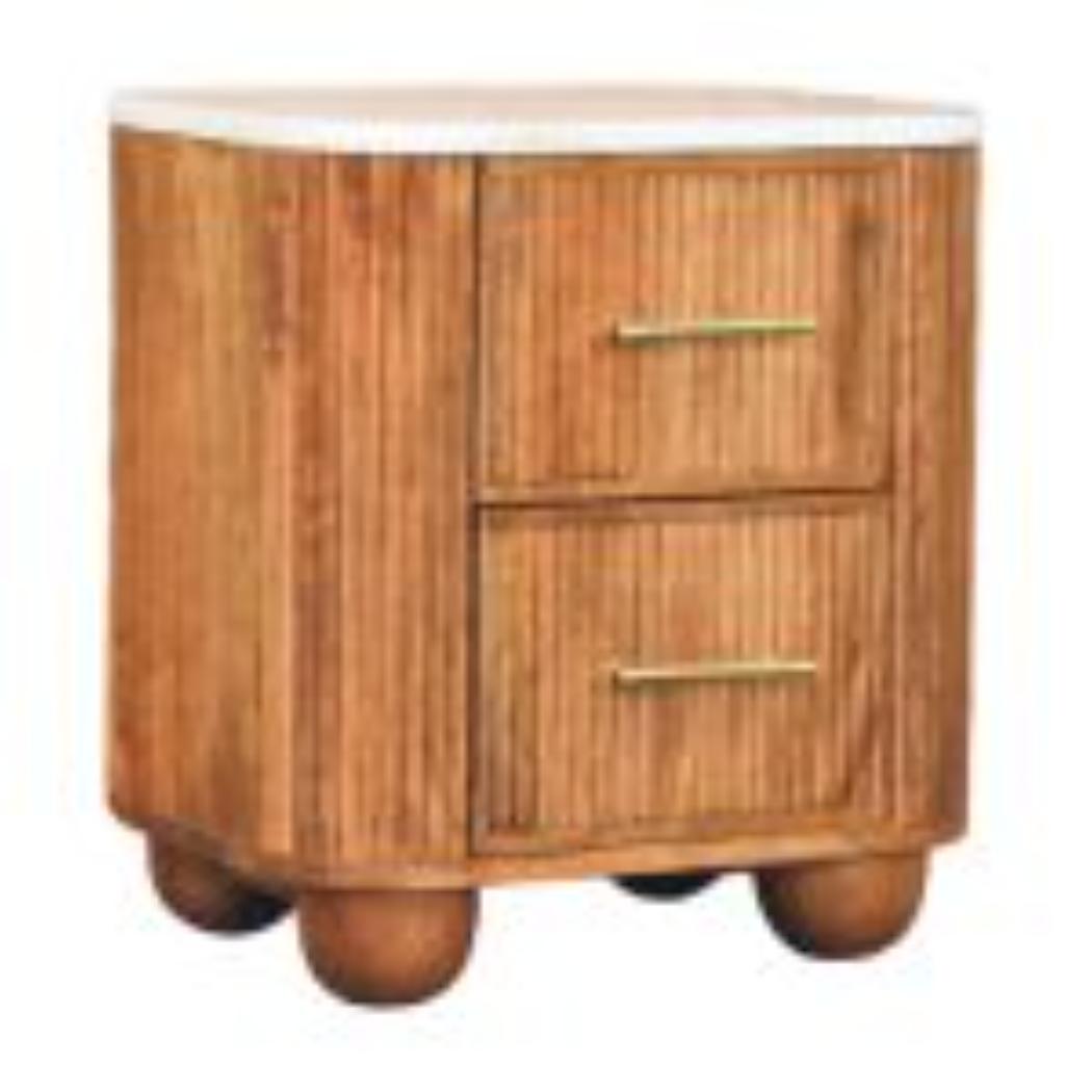 Aurora Marble Bedside Table | Solid Mango Wood | Stone Top