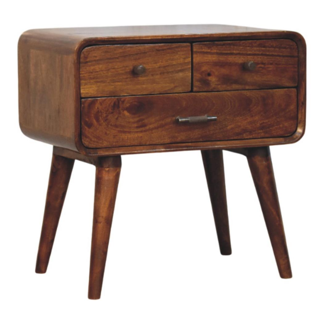 Avora Bedside Table | Solid Mango Wood | Chestnut Finish | 3 Drawers