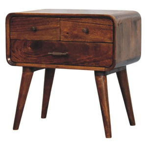 Avora Bedside Table | Solid Mango Wood | Chestnut Finish | 3 Drawers