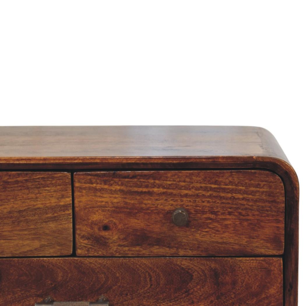 Avora Bedside Table | Solid Mango Wood | Chestnut Finish | 3 Drawers