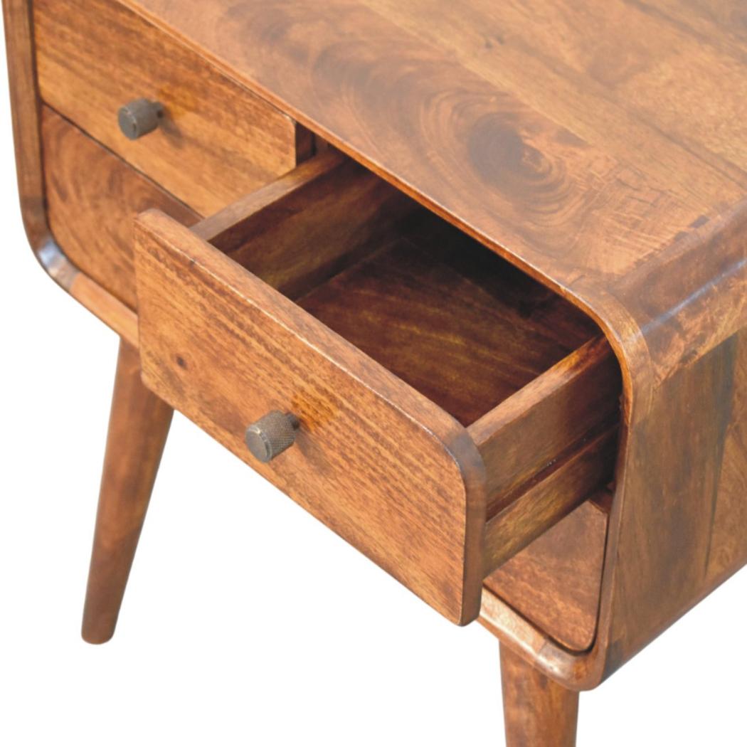Avora Bedside Table | Solid Mango Wood | Chestnut Finish | 3 Drawers