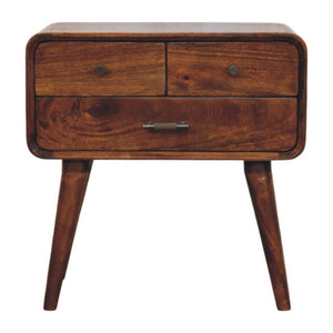 Avora Bedside Table | Solid Mango Wood | Chestnut Finish | 3 Drawers