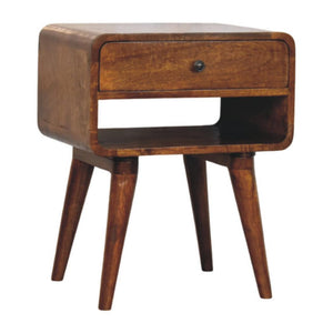 Avora Bedside Table | Solid Mango Wood | Chestnut Finish | Drawer & Open Slot