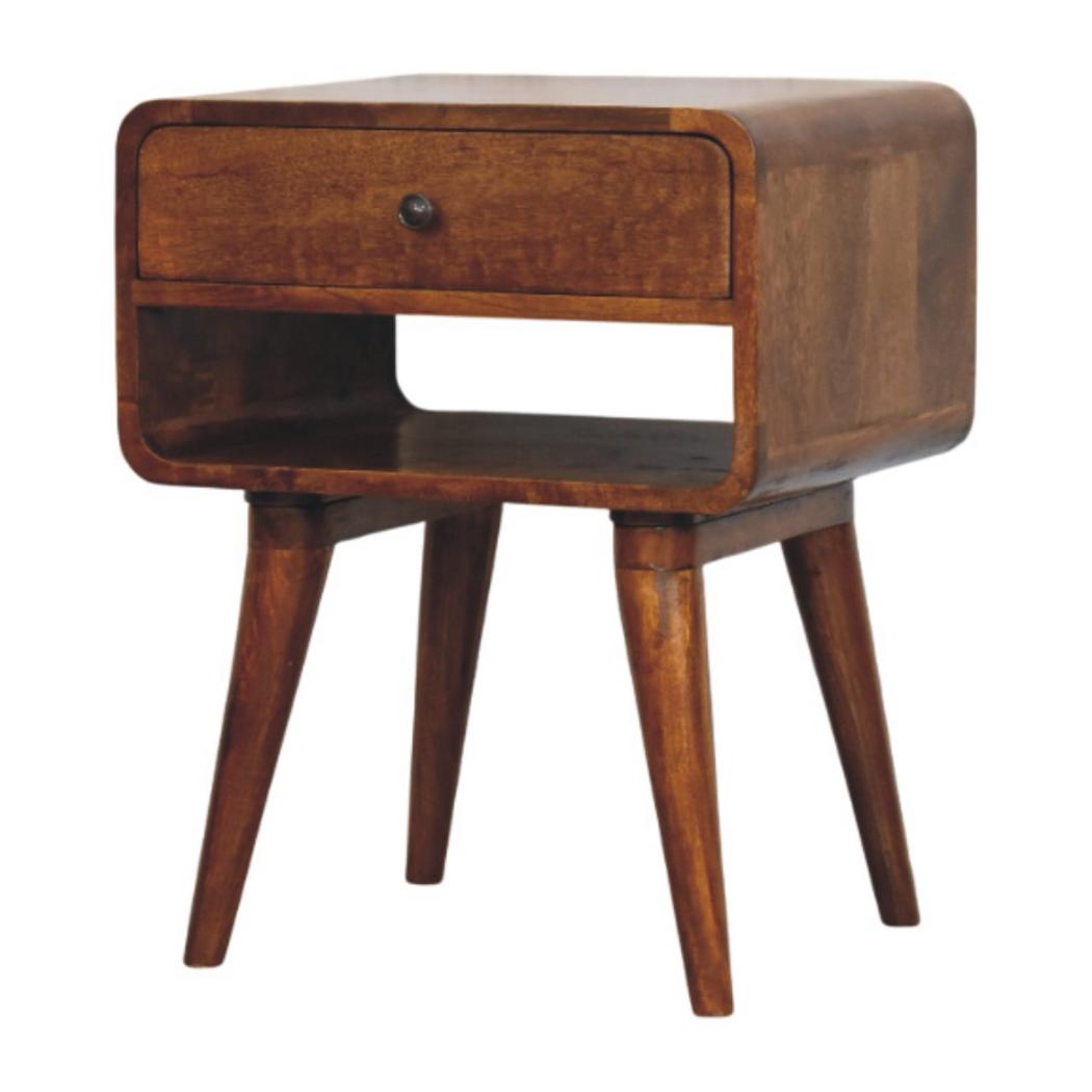 Avora Bedside Table | Solid Mango Wood | Chestnut Finish | Drawer & Open Slot