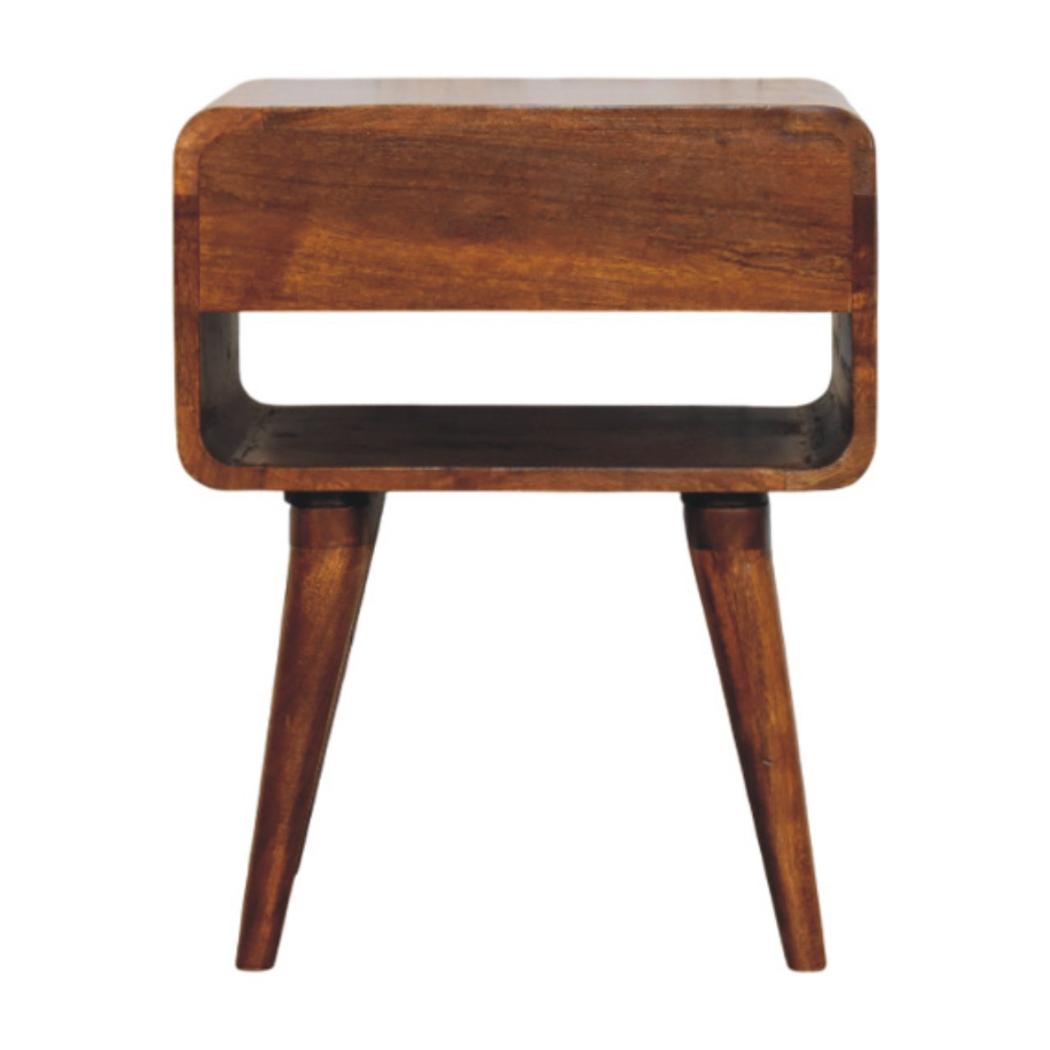 Avora Bedside Table | Solid Mango Wood | Chestnut Finish | Drawer & Open Slot