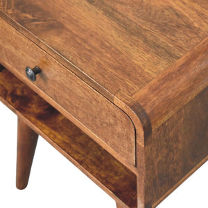 Avora Bedside Table | Solid Mango Wood | Chestnut Finish | Drawer & Open Slot