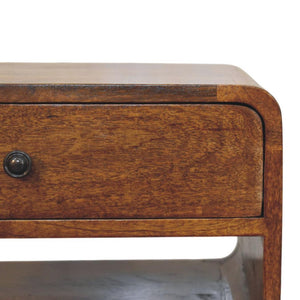 Avora Bedside Table | Solid Mango Wood | Chestnut Finish | Drawer & Open Slot