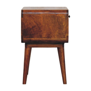 Avora Bedside Table | Solid Mango Wood | Chestnut Finish | Drawer & Open Slot