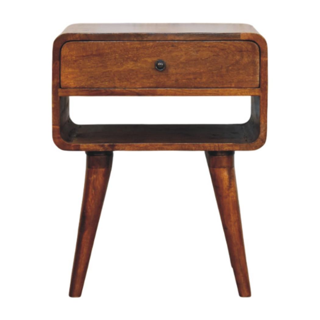 Avora Bedside Table | Solid Mango Wood | Chestnut Finish | Drawer & Open Slot