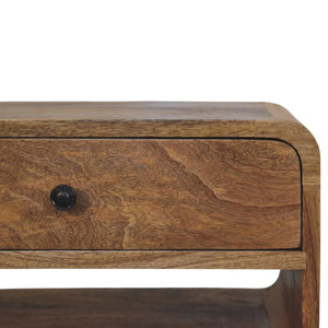 Avora Bedside Table | Solid Mango Wood | Oak-ish Finish | Drawer & Open Slot