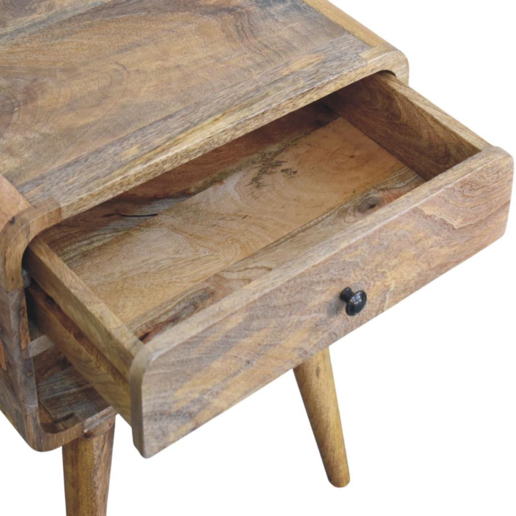 Avora Bedside Table | Solid Mango Wood | Oak-ish Finish | Drawer & Open Slot