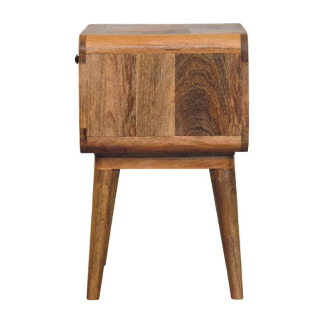Avora Bedside Table | Solid Mango Wood | Oak-ish Finish | Drawer & Open Slot