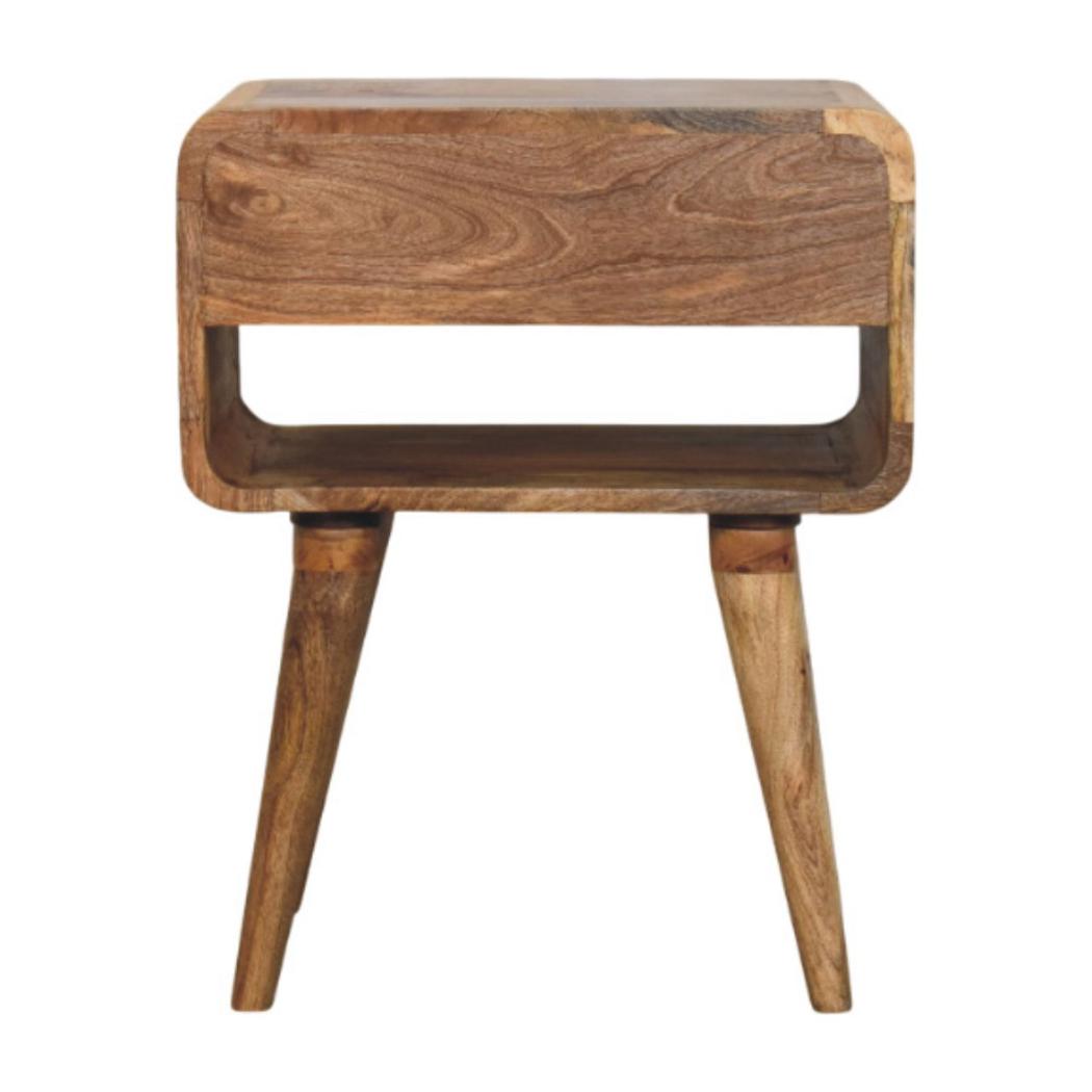 Avora Bedside Table | Solid Mango Wood | Oak-ish Finish | Drawer & Open Slot