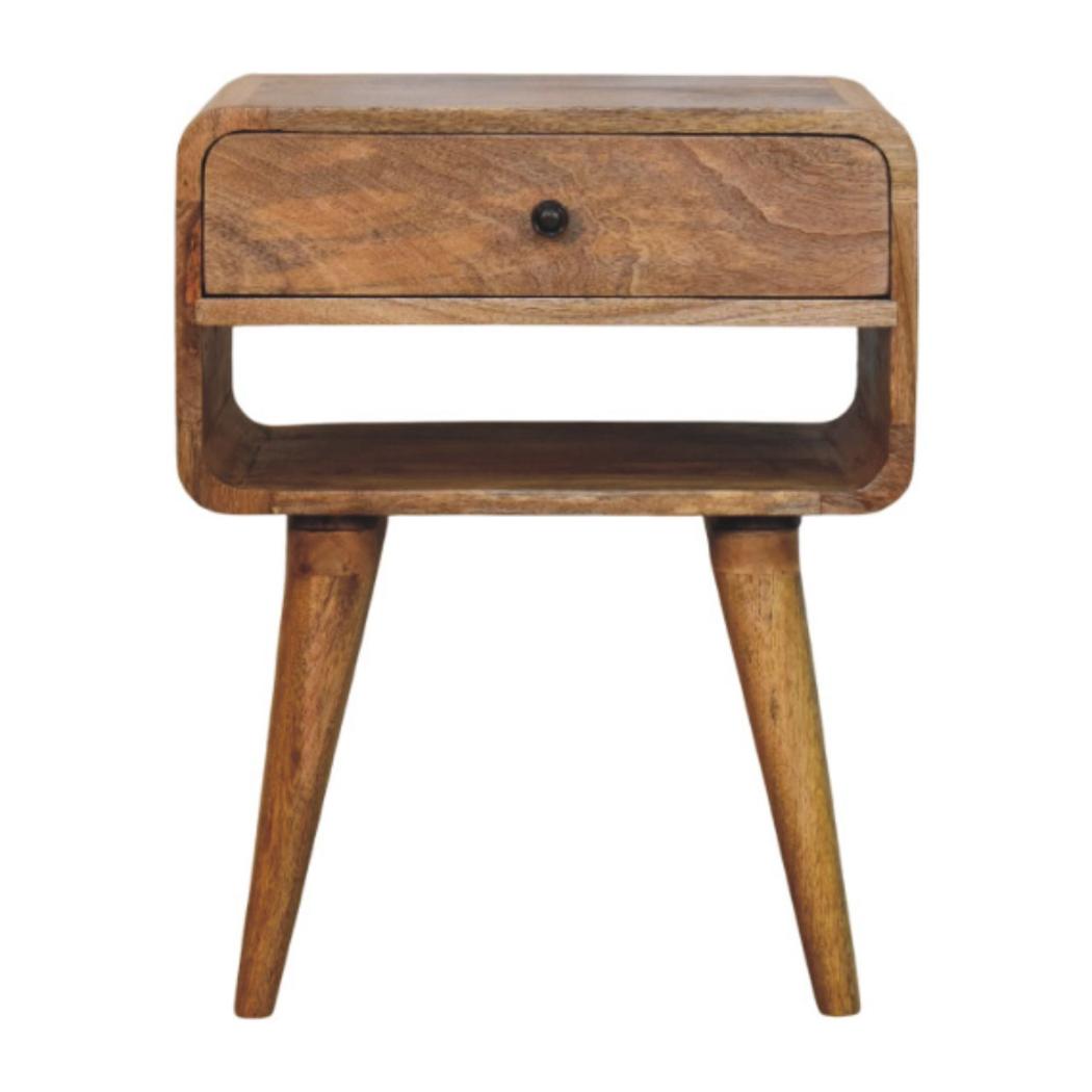 Avora Bedside Table | Solid Mango Wood | Oak-ish Finish | Drawer & Open Slot
