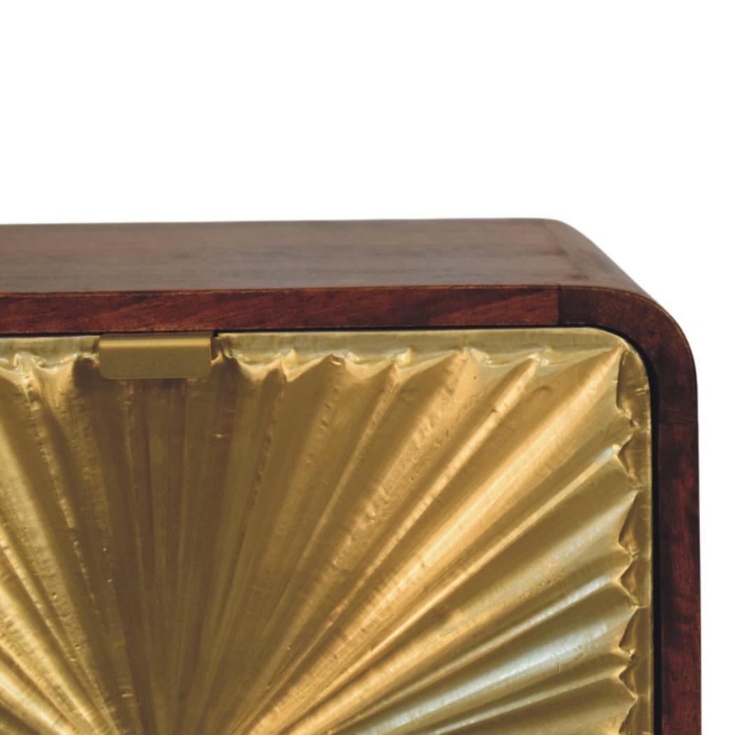 Avora Brass-Embossed Bedside Table | Solid Mango Wood | Chestnut Finish | 2 Drawers