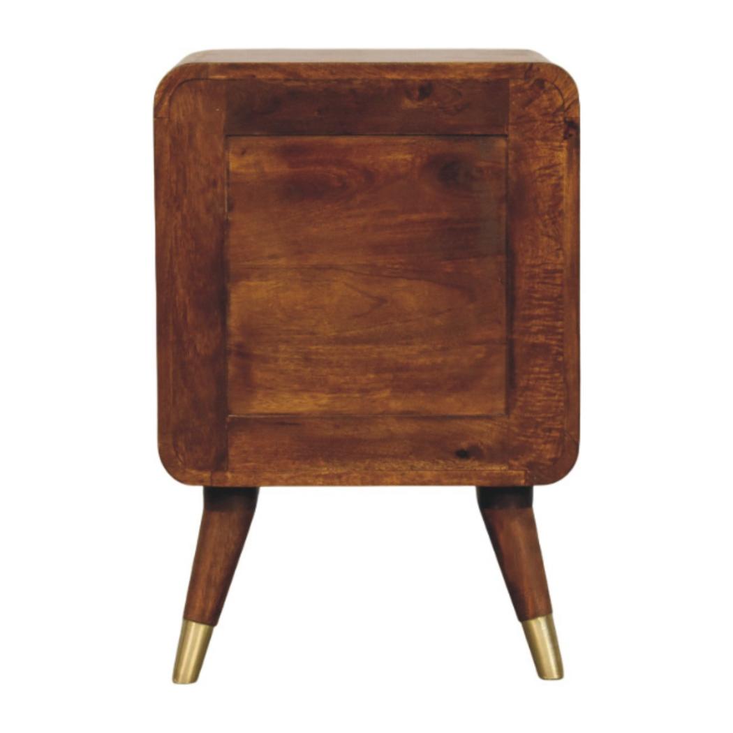Avora Brass-Embossed Bedside Table | Solid Mango Wood | Chestnut Finish | 2 Drawers