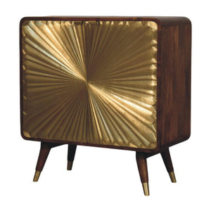 Avora Brass-Embossed Cabinet | Solid Mango Wood | Chestnut Finish | 2 Doors