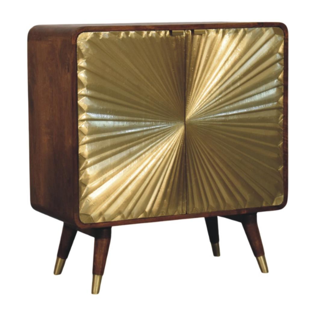 Avora Brass-Embossed Cabinet | Solid Mango Wood | Chestnut Finish | 2 Doors