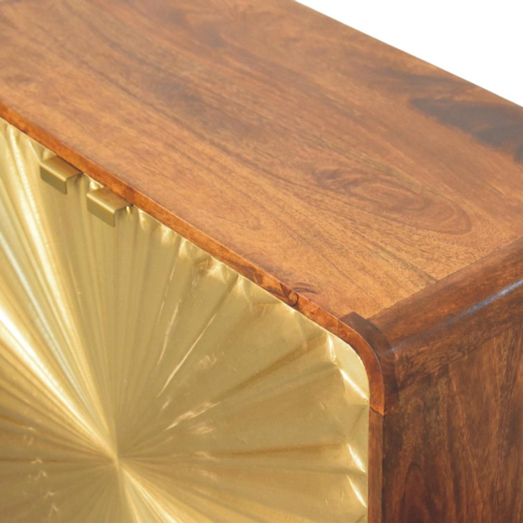 Avora Brass-Embossed Cabinet | Solid Mango Wood | Chestnut Finish | 2 Doors