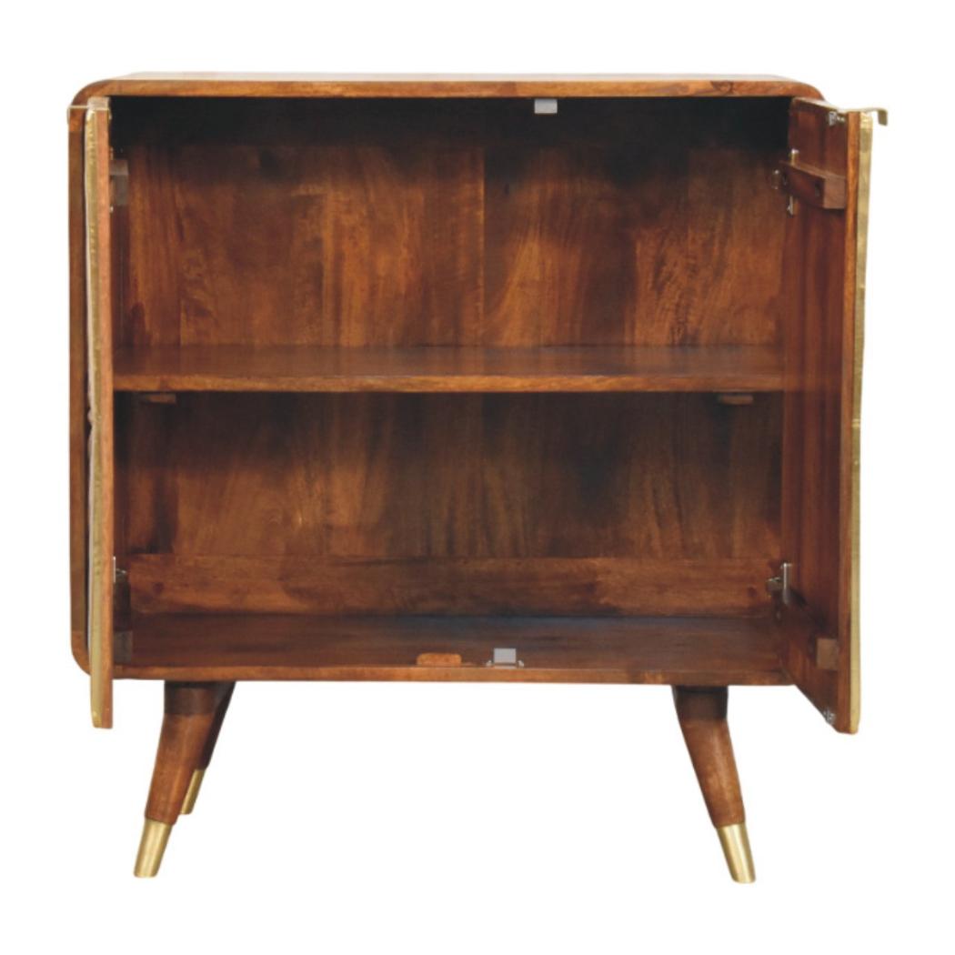 Avora Brass-Embossed Cabinet | Solid Mango Wood | Chestnut Finish | 2 Doors