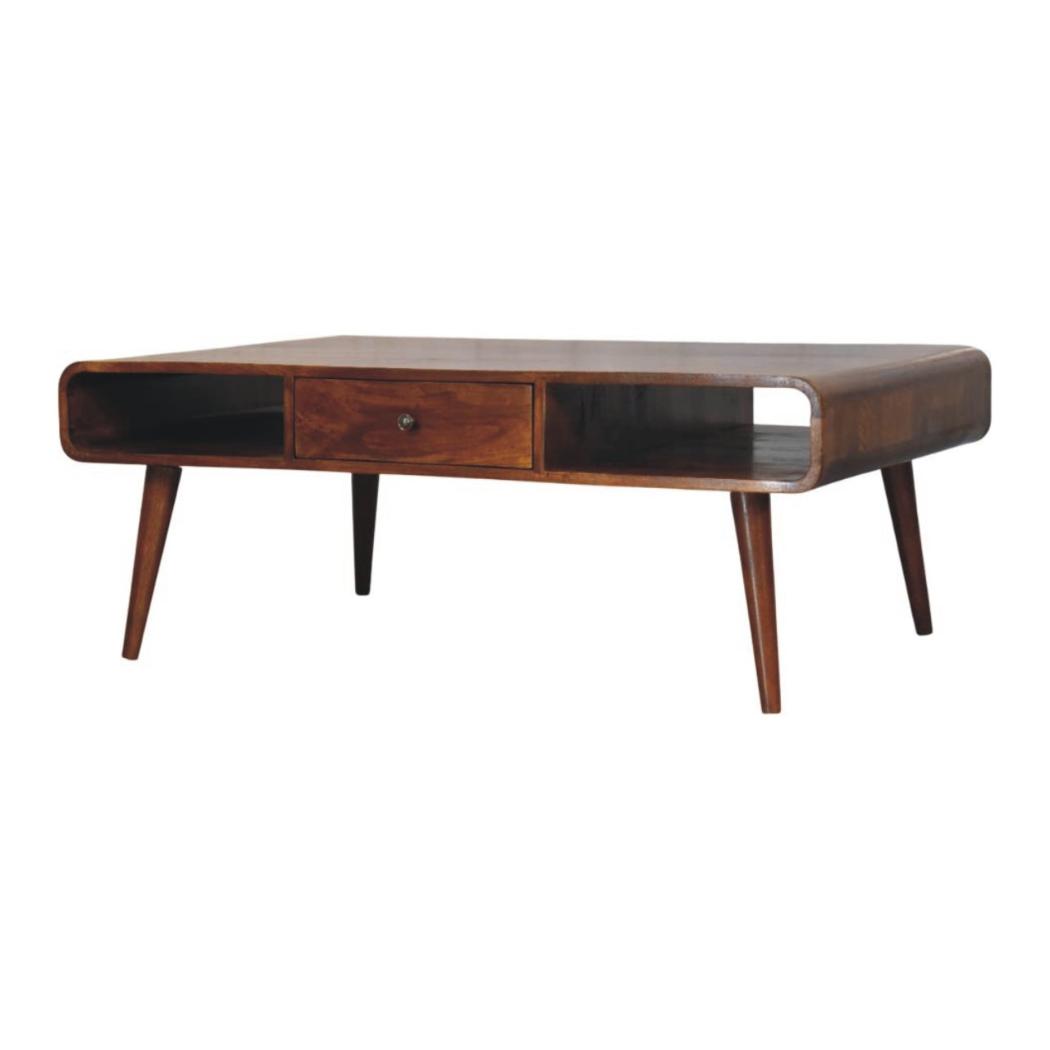 Avora Coffee Table | Solid Mango Wood | Chestnut Finish | 2 Drawers