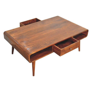 Avora Coffee Table | Solid Mango Wood | Chestnut Finish | 2 Drawers