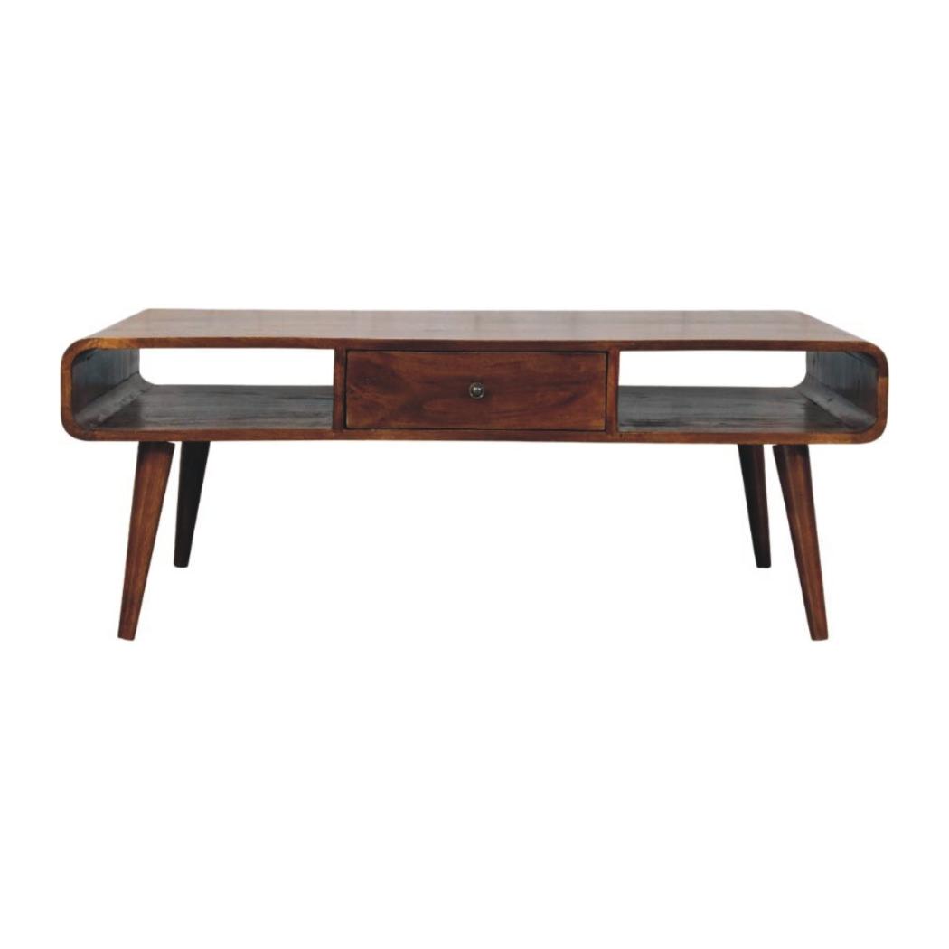 Avora Coffee Table | Solid Mango Wood | Chestnut Finish | 2 Drawers