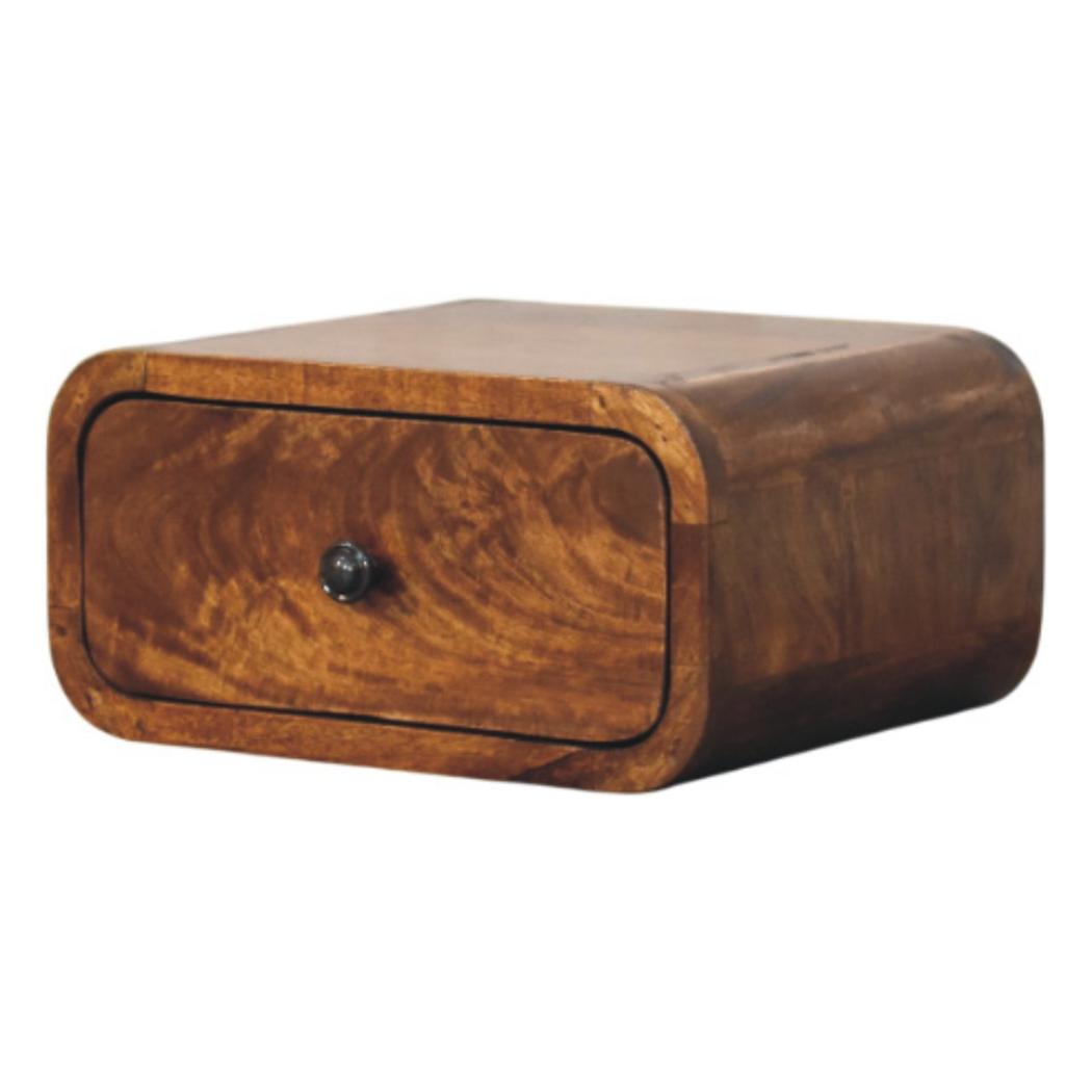 Avora Mini Wall Bedside Table | Solid Mango Wood | Chestnut Finish | 1 Drawer
