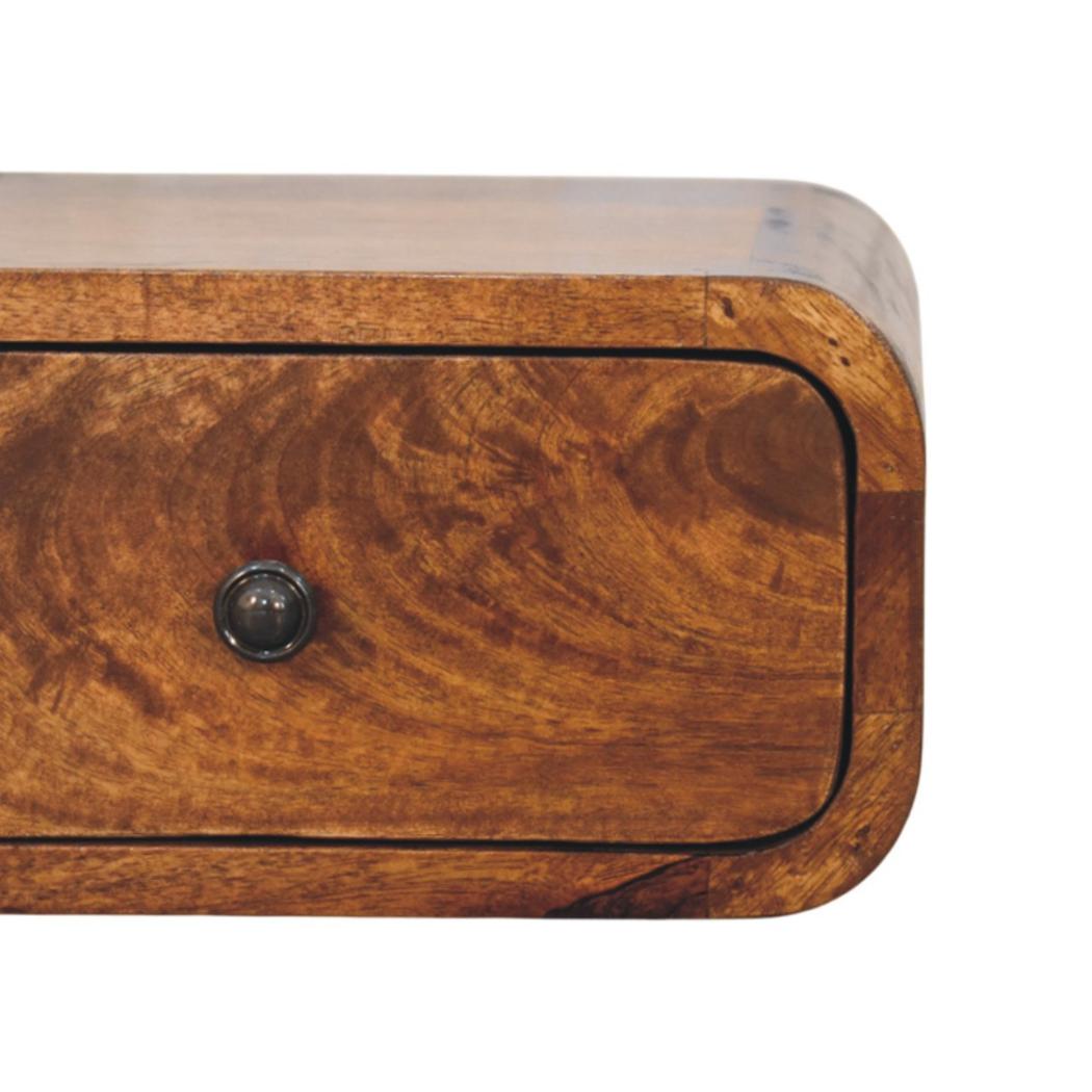 Avora Mini Wall Bedside Table | Solid Mango Wood | Chestnut Finish | 1 Drawer