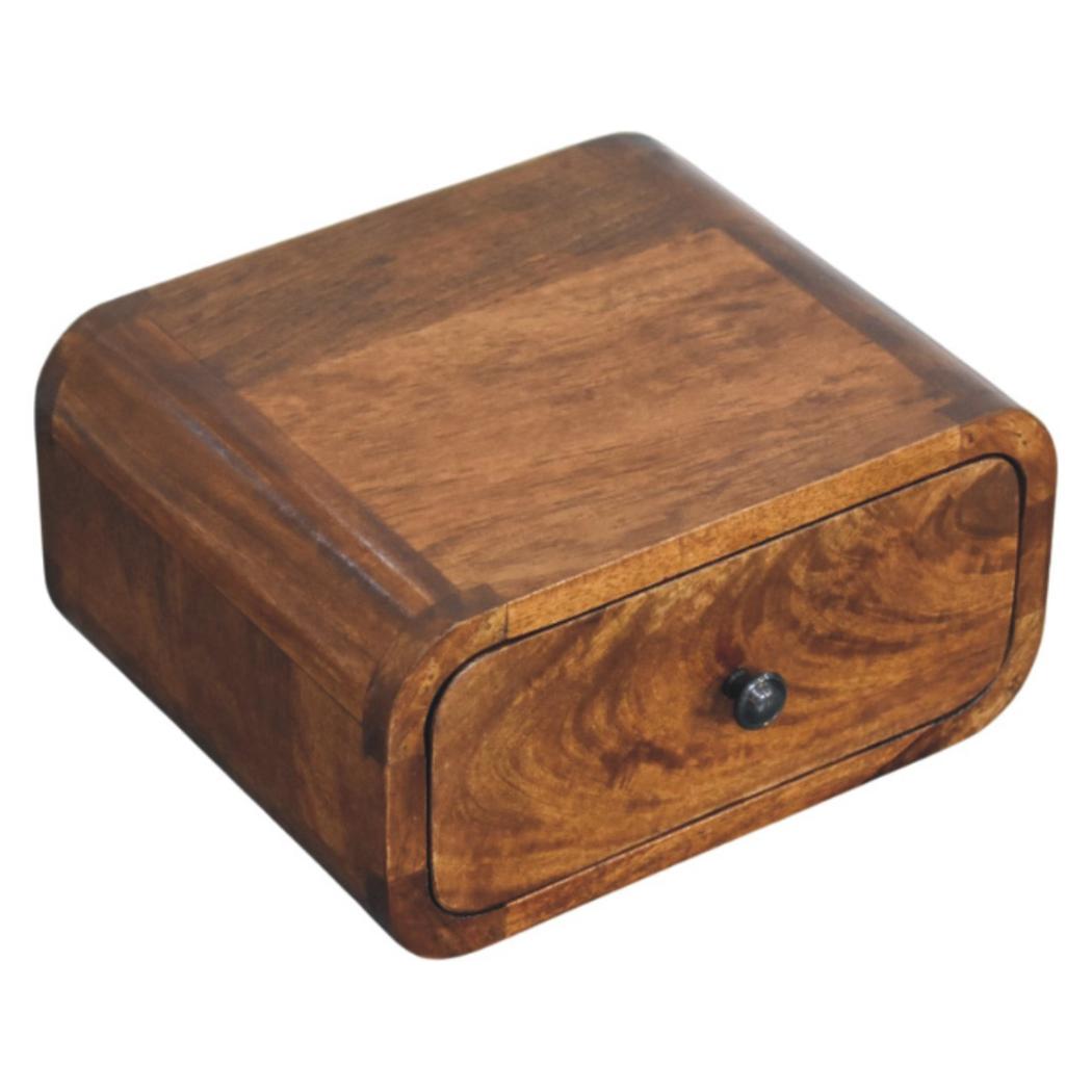 Avora Mini Wall Bedside Table | Solid Mango Wood | Chestnut Finish | 1 Drawer