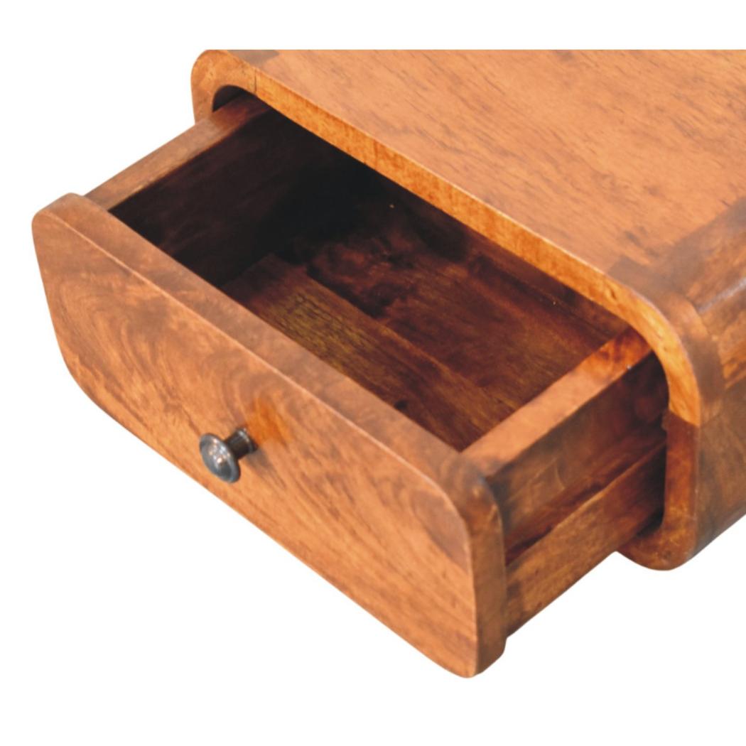 Avora Mini Wall Bedside Table | Solid Mango Wood | Chestnut Finish | 1 Drawer