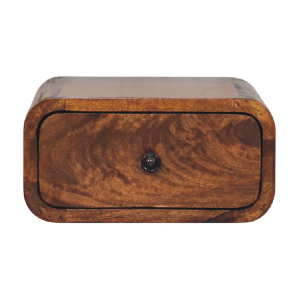 Avora Mini Wall Bedside Table | Solid Mango Wood | Chestnut Finish | 1 Drawer