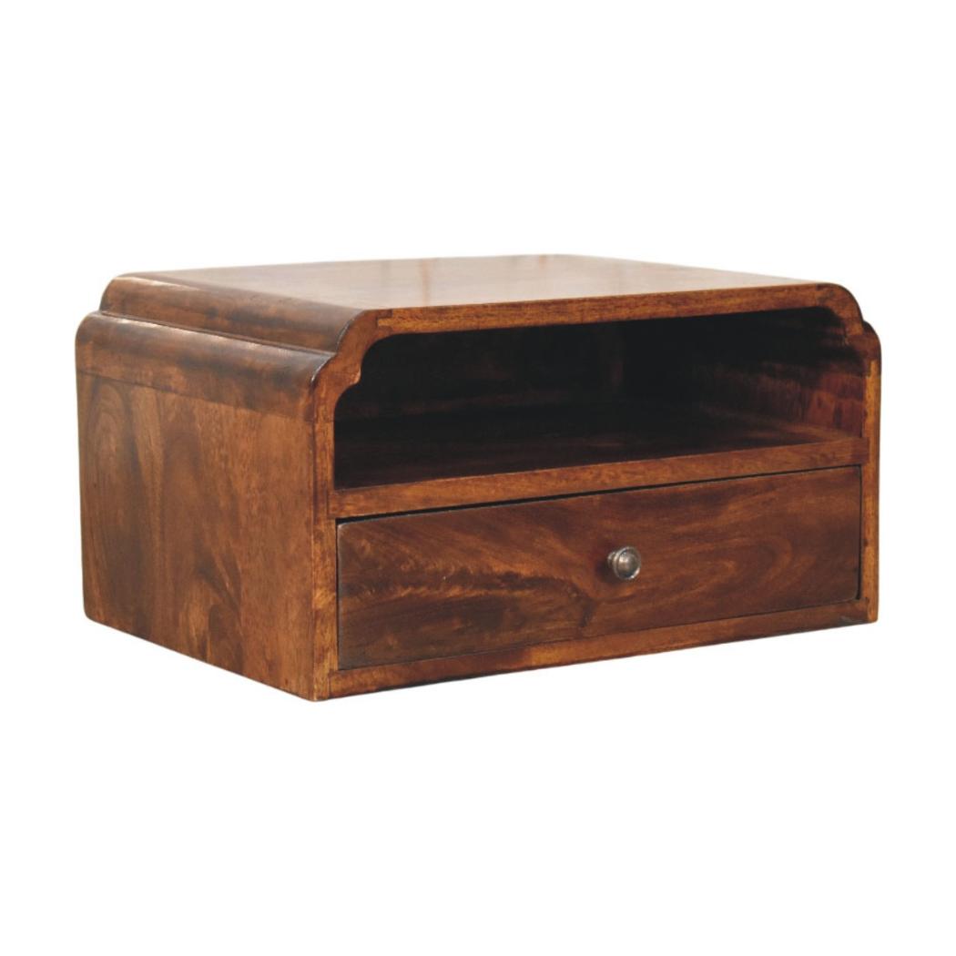 Avora Wall-Mounted Bedside Table | Solid Mango Wood | Chestnut Finish | Floating Nightstand