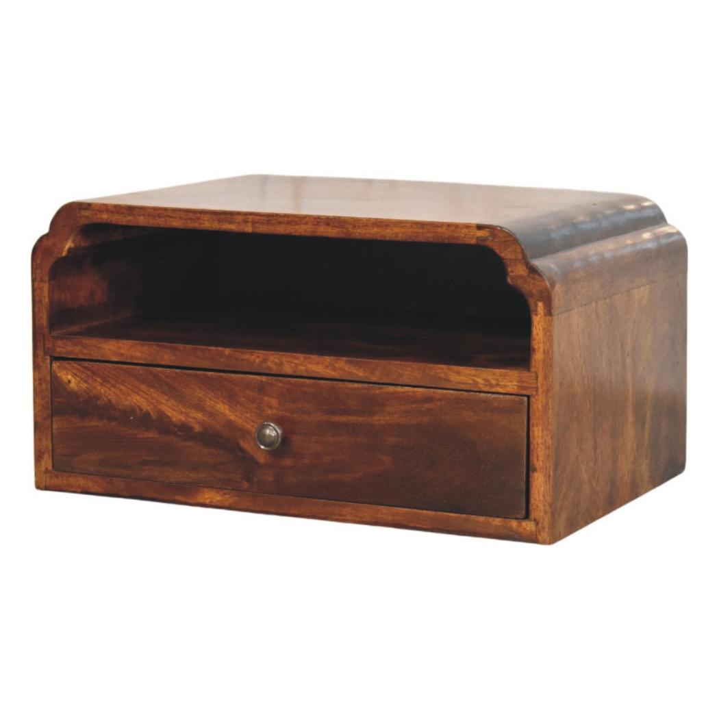 Avora Wall-Mounted Bedside Table | Solid Mango Wood | Chestnut Finish | Floating Nightstand