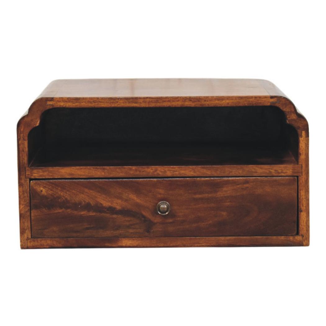Avora Wall-Mounted Bedside Table | Solid Mango Wood | Chestnut Finish | Floating Nightstand
