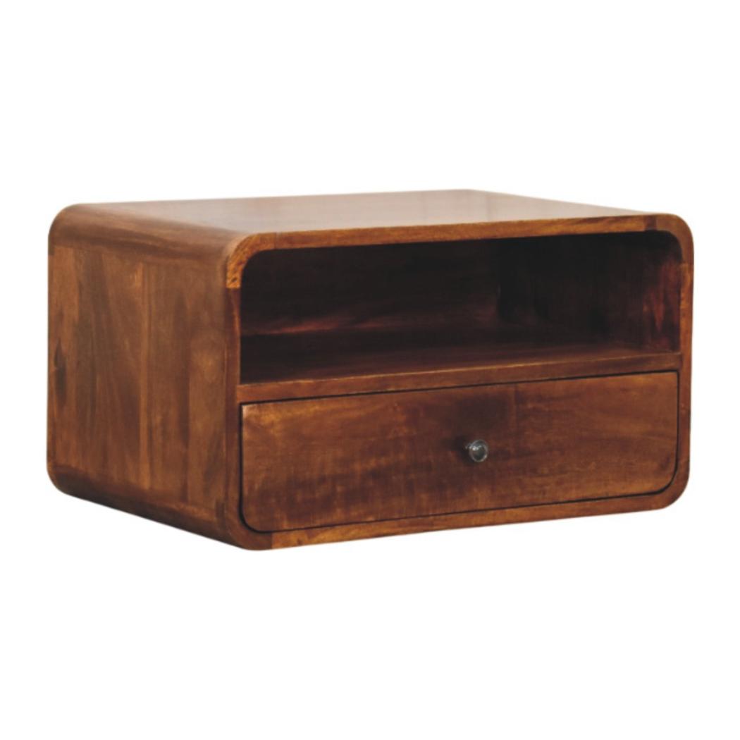 Avora Wall-Mounted Bedside Table | Solid Mango Wood | Chestnut Finish