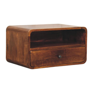 Avora Wall-Mounted Bedside Table | Solid Mango Wood | Chestnut Finish